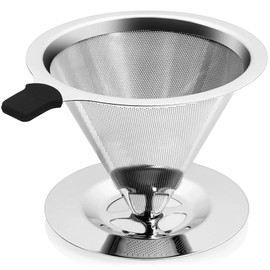 YiiMO Pour Over Coffee Dripper Filter, 1-4 Cups Double Mesh Paperless Manual Reusable Permanent Coffee Cone Stainless Steel
