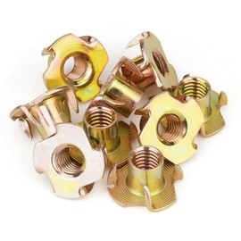 3/8"-16 T-Nuts (45 Pack), Yellow Zinc-Plated Steel Corrosion Resistant T Nut, 7/16" Barrel Length, 4-Pronged Tee Nut for Wood, Rock Climbing Holds, Cabinetry