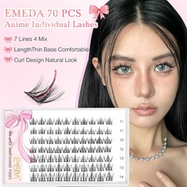 EMEDA DIY Cluster Eyelashes with Tweezers, 70 Pieces, Individual Eyelashes, 11 mm, 12 mm, 13 mm, 14 mm, D Curl, DIY Eyelash Extensions Kit, Soft and Thin Band, Natural False Eyelashes Set (Mix 11-14