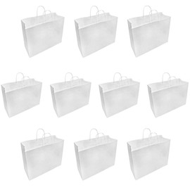 10 Pc White 16" x 6" x 12" Recycled Paper Vogue Shopping Bag