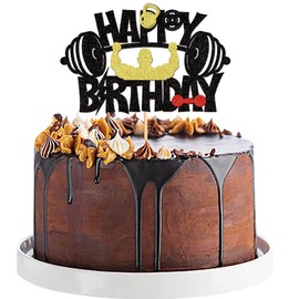 Blumomon 1 Piece Glitter Gym Theme Cupcake Topper Weightlifting Cupcake Topper for Cross Fit Party Fitness Themed Birthday Party Supplies