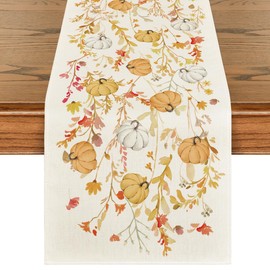 Artoid Mode Wildflowers Bloom Floral Pumpkin Leaves 210 GSM Fall Table Runner, Seasonal Autumn Kitchen Dining Table Decoration for Home Party Decor 13x72 Inch