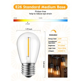S14 Christmas Replacement Light Bulbs, 20 Pack Glass Edison Vintage Bulbs, 11 Watt, E26 Medium Base, Waterproof Commercial Christmas Bulbs for Indoor Outdoor Home Patio Garden Decoration, Multicolor