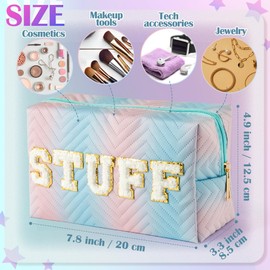 Y1tvei 4Pcs Preppy Patch Hair Skin Face Stuff Blue Pink Gradient Makeup Bag Set Chenille Letter Pouch Cute Patch Fantasy Cosmetic Bag Waterproof Travel Toiletry Bag Carry On Zipper Organizer for Women
