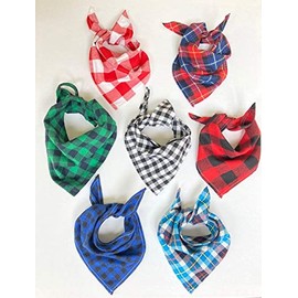 Tartan Check Dog Bandana, Ties Like a Neckerchief, Soft Cotton (Blue & Black)