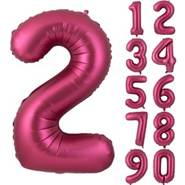 Number 2 Balloons 40 Inch Wine Red Burgundy Foil Helium Large Balloons for Birthday Party Anniversary Decorations（Digital 2）
