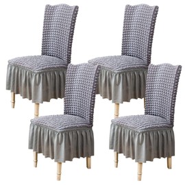 Qubjus Chair Covers for Dining Room Set of 4 Stretch Chair Slipcovers with Skirt Removable Washable Kitchen Chair Protector Cover Set for Home, Party, Wedding(Grey, 4pcs)