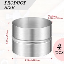 Hicarer 4 Pcs Galvanized Steel Metal Duct Connector 4 Inch Ventilation Duct Extension Round Dryer Vent Coupler Metal Dryer Pipe Coupling Rigid Pipe Connection Metal Hose Extension for Pipe, Silver