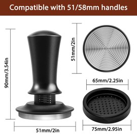 hicoosee Kaffee Tamper 51 mm, 304 Edelstahl Espresso Tamper mit Base Ripple, Selbstnivellierender Espresso Tamper, Federbelasteter Kaffeestampfer, Barista Kaffeezubehör für Cafes, Kaffeeliebhaber
