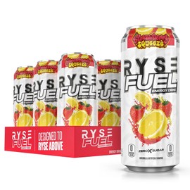RYSE Up Supplements Fuel Sugar Free Energy Drink | Vegan Friendly, Gluten Free | No Fillers & No Artificial Colors | 0 Calories | 200mg Natural Caffeine | 12 Pack (Strawberry Squeeze)