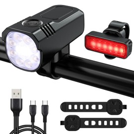 USB Rechargeable Bike Lights,IP65 Waterproof Bicycle Headlight & Tail Light Set for Mountain Cycling,Ultra Bright LED Bike Lights for Night Riding Front and Rear Light
