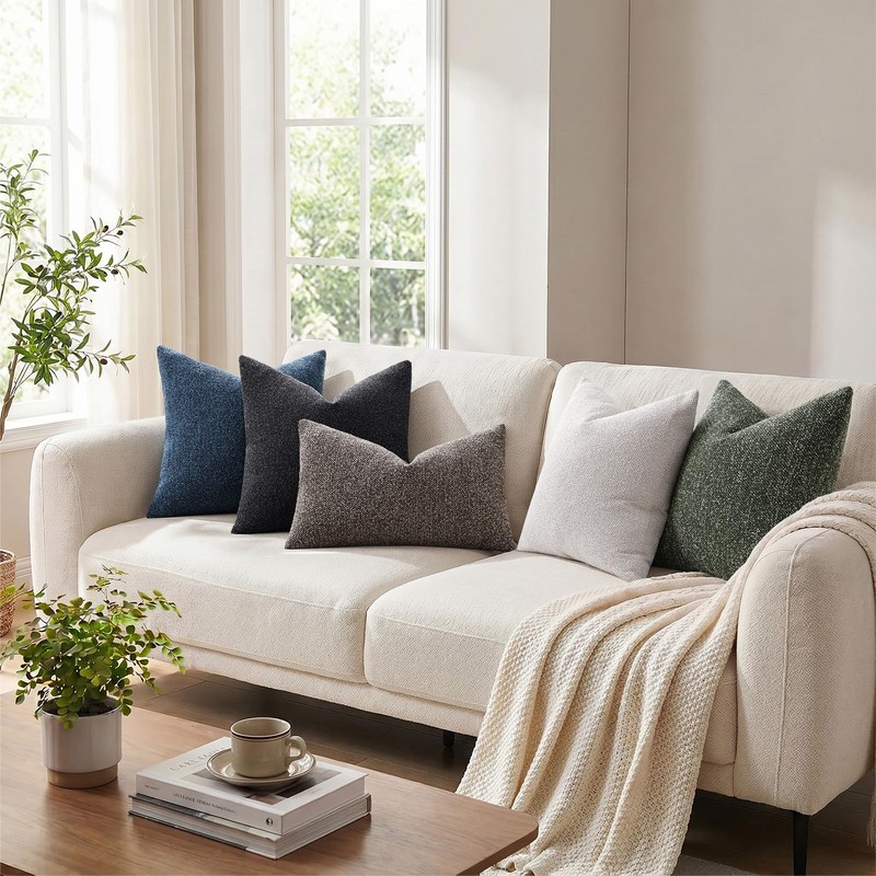 Textured Woven Throw Pillow Covers 22x22 Set of 2 Olive