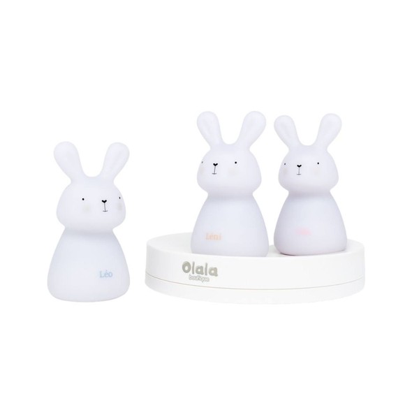 Olala® | 3 Nomad LED Night Lights Rabbit for Baby and Child - Light Decoration Ideal as Birth Gift for Girls and Boys - Rechargeable by Induction with Long Running time (12 Hours).