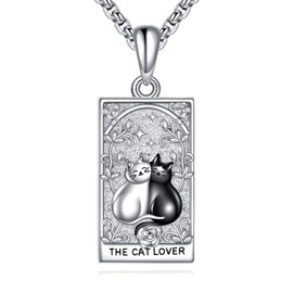 VENACOLY Cat Tarot Necklace 925 Sterling Silver Cat Tarot Pendant Jewellery Gifts for Women Cat Lovers, Sterling Silver