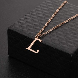 CHOROY Script Rose Gold Initial Necklace 26 Alphabet Letter Pendant Necklace Name Necklace for Women Bridesmaid Jewelry Gift (Rose Gold-L)