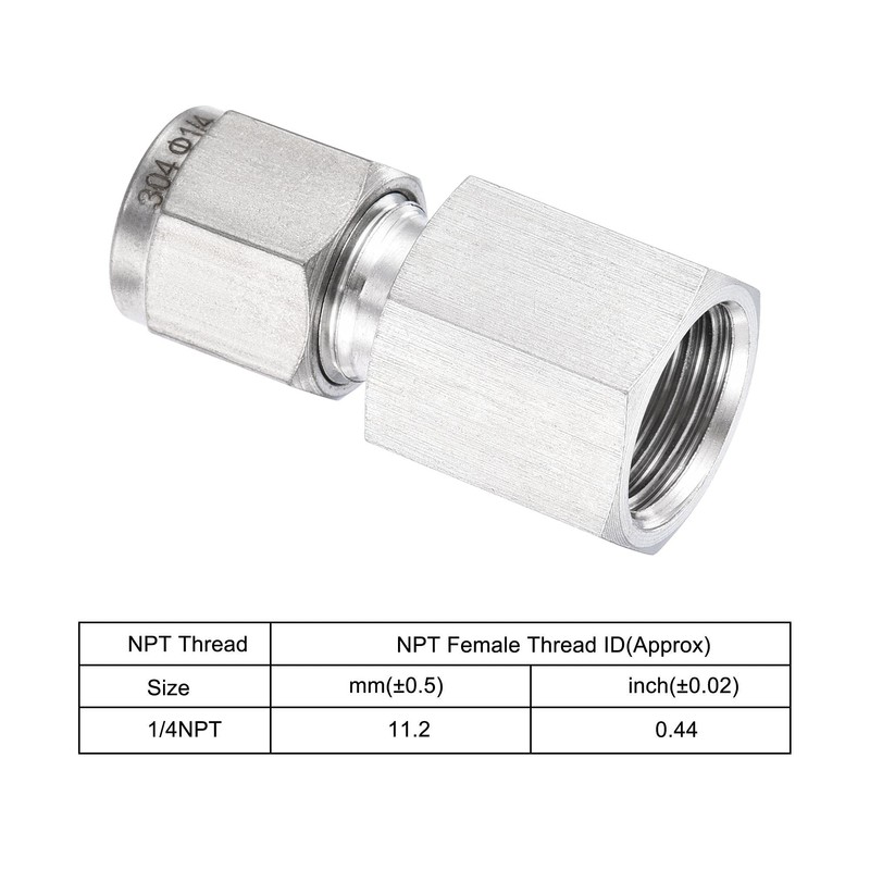 sourcing map Compression Tube Fitting 1/4NPT Female Thread x 1/4"