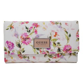 GUESS Factory Abree Logo Saffiano Slim Wallet, White/Opulent Garden, One Size, Slim Wallet, White/Opulent Garden, Slim Wallet