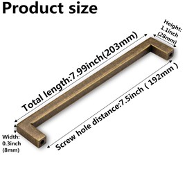 SYZOW Vintage Brass Drawer Handles 192mm Hole Centers Bar Pull,6 Pack Antique Solid Cabinet Handles for Kitchen Cabinets and Dresser Drawers