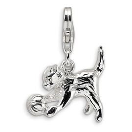 Amore LaVita Sterling Silver 3-D Polished Kitten & Ball with Lobster Clasp Charm