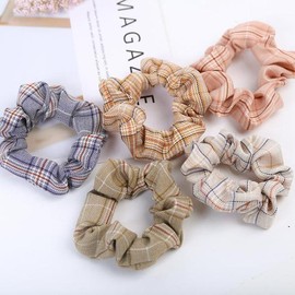 Pastel check scrunchie hairband / 파스텔 체크 곱창머리끈 헤어밴드