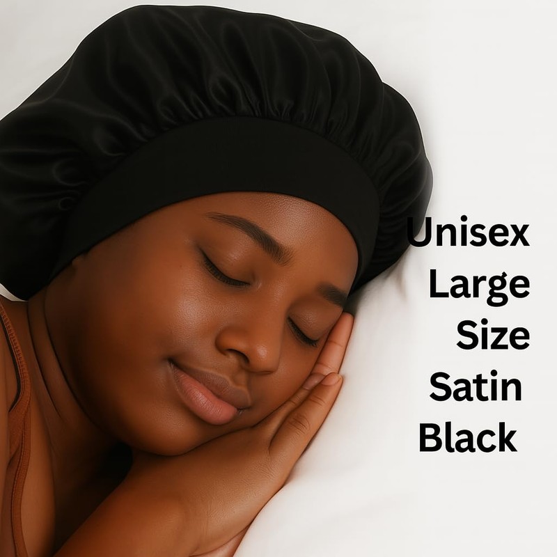 Unisex Satin Silky Sleep Bonnet with Elastic Wide Band –
