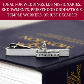 Silver Tie Clip by Ringmasters | LDS Temple Tie Clips for Men with Antique Silver Finish | Suit Accessories for Weddings, Church, & Formal Events | Versatile Tie Pin, (San Antonio Texas)