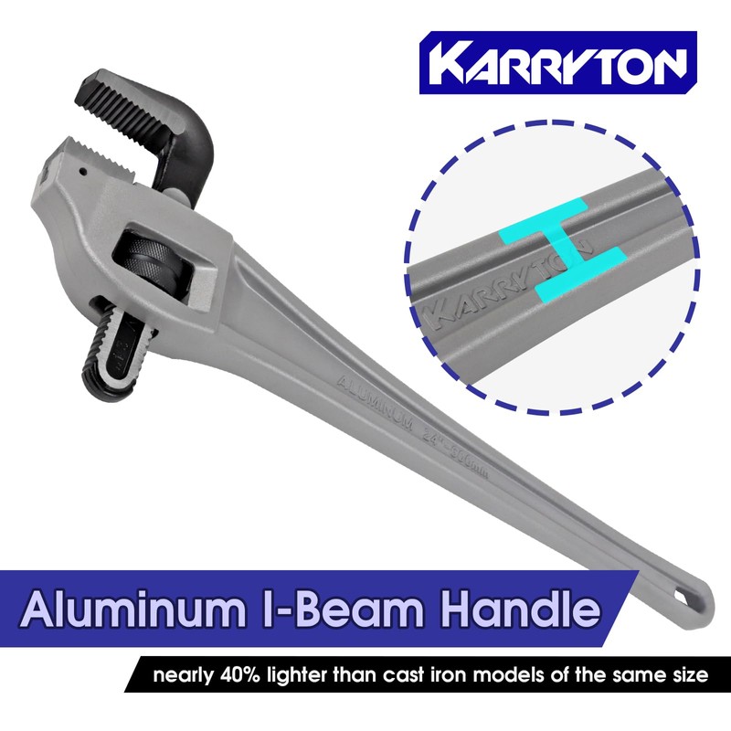 KARRYTON 24 Inch Aluminum Offset Pipe Wrench, 4"/101mm Adjustable Jaw
