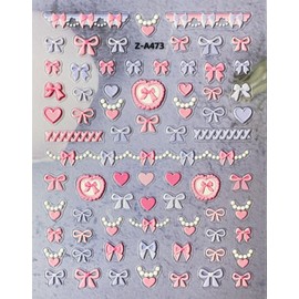 Heart & Bow-Knot Nail Art Stickers 5D Embossed Heart Nails Decals Heart Bowknot Design Nail Art Decals for Nail Art Decoration, Self Adhesive Elegant Heart Bowknot Nail Art Supplies for Women
