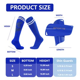 Soccer Shin Guards and Socks for Kids 4-6,8-10,10-12 Soccer Shin Pads Protective Gear Long Soccer Socks for Children Teen Boys Girls Blue S