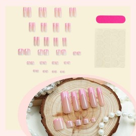 48Pcs Pink French Tips Press on Toenails Nude Pink Press on Nails Long Square Stick on Nails with Designs Full Cover pink Fake Toenails Glossy Summer False Toenails for Women Girls DIY Manicure