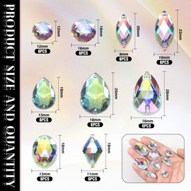 TOAOB 54 Pieces Sew On Rhinestone AB Clear Gems Acrylic Faceted Flatback Sewing Crystal Rhinestone Mix Shape for DIY Crafts Clothes Shoes Bag Decoration