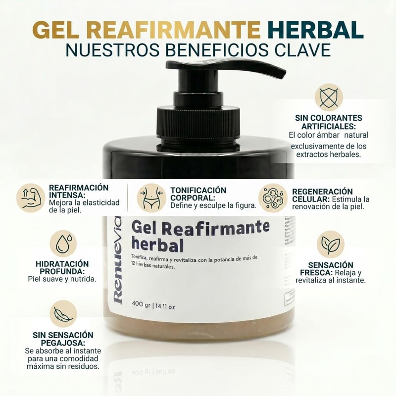 Gel Reafirmante Herbal, 400 g, Fórmula Natural con Mentol y