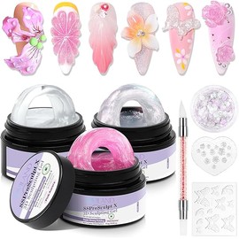 SAVILAND Solid Builder Nail Gel: 3 Colors Non-Sticky 3D Nail Gel Sculpting Gel for Nail Art Strong Molding Carving Hard Gel Builder Nail Extension Glue Gel with 3D Silicone Mold Nail Art Tool Home DIY