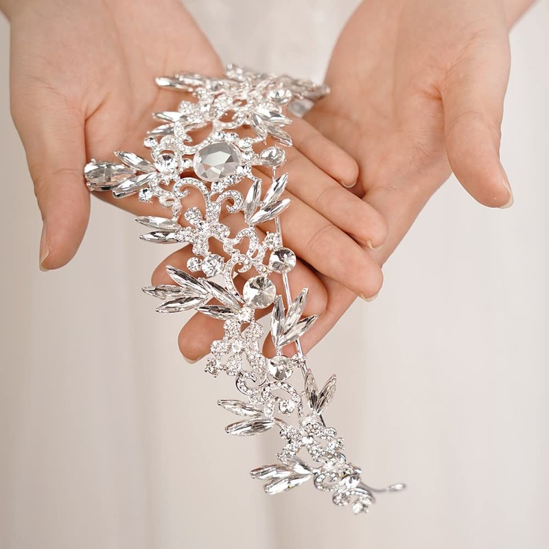 JWICOS Silver Wedding Tiara Crown for Brides Queen Leaf Crown