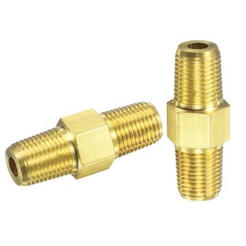 sourcing map Hex Nipple 1/8 NPT Male x 1/8 NPT Male Brass Thread Pipe Fitting for Water Oil Air Pressure Gauge Temp Sensor, 2pcs