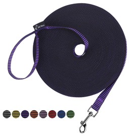 Hi Kiss Dog/Puppy Obedience Recall Training Agility Lead - 15ft 20ft 30ft 50ft 100ft Training Leash - Great for Training, Play, Camping, or Backyard(30ft,Black_Purple)