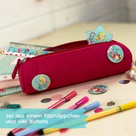 Pencil Case with 4 Buttons for Boys and Girls, Felt Pencil Case in Blue, Ideal as a Gift for School Enrolment, School Pencil Case Set, mermaid