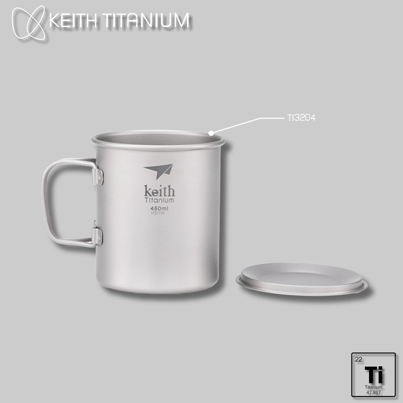 Keith titanium cup with pliable handle and lid Ti3204