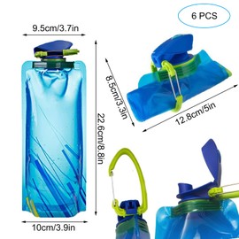 Pack of 6 Foldable Water Bottles, Water Bags for Hiking, Adventure, Foldable Water Bottle, Hydration Backpacks, Water Weight Bag for Hiking, Adventure, Travel, 700 ml