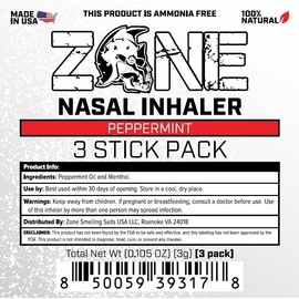Zone Essential Oil Nasal Inhaler – Sinus Relief, Stress & Anxiety Support, Relaxation Aid – Natural Aromatherapy Stick – Made in USA (Peppermint & Menthol 3-Pack)