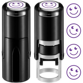 Supervitae 2 Pack Smile Face Print Stamps Purple Ink Stamper Mini Self Inking Stamps for Classroom Party Educational Learning Activities Craft Supplies
