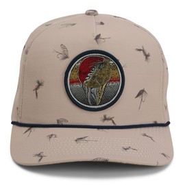 Dead Drift Fly Fishing Patch 5-Panel Vintage Trucker Rope Cap, Fly Fishing Cap (Khaki Flies)