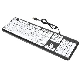 Zopsc-1 Black Computer Keyboard Wired USB Keyboard Low Vision Keyboard USB Wired Old People Keyboard with White Large Print Keys(Black)
