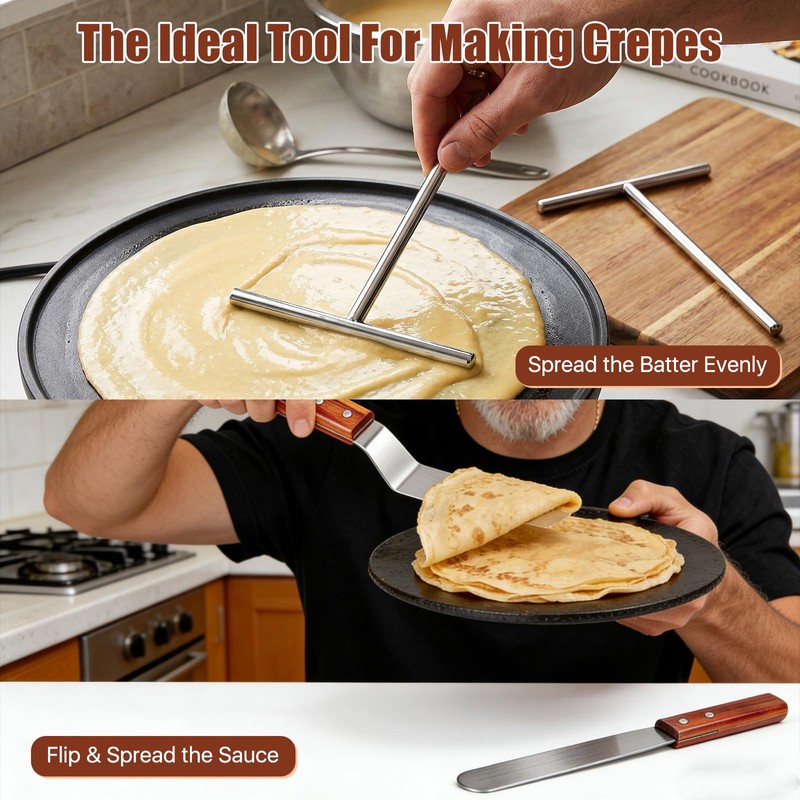 Lainballow Crepe Spreader and Spatula Kit, 7" & 5" T-Shaped