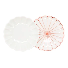 Hasami Ware 476690 Shigeyama Pottery Chrysanthemum Shape, Small Portion Plate, Approx. 5.5 x 3.5 inches (14 x 9 cm), Chrysanthemum Art, Red, Made in Japan