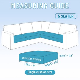 HDCAXKJ Waterproof Sectional Couch Cushion Covers Stretch Corner Sofa Cushion Covers Jacquard L Shaped Slipcover Washable 5 Pieces Seat Cushion Cover U Shape Furniture Protector (5 Seater, Chocolate)