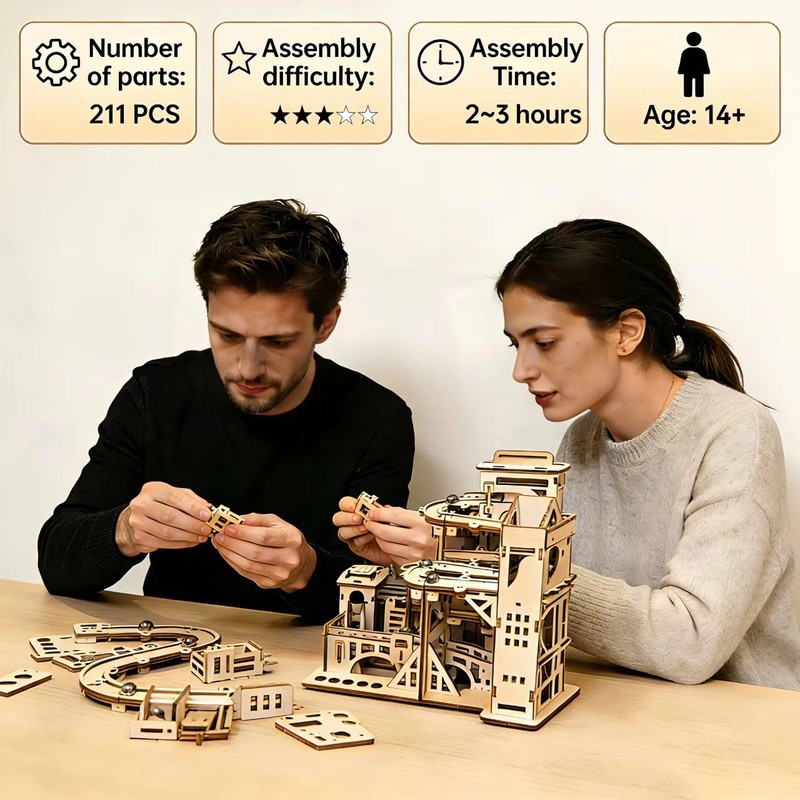 3D Wooden Puzzle for Adults, Marble Run - Advanced Roller