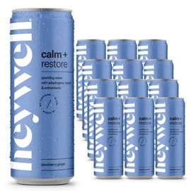 Heywell Sparkling Adaptogenic Water Calm and Restore, Blackberry Ginger Flavor 12 Fluid Ounce (Pack of 12) - Non Caffeinated, Organic, Non GMO, Vegan, Gluten Free, Dairy Free