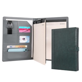 Wason A4 Writing Case, Document Folder, Leather PU Portfolio with Clipboard, Notepad, Form Holder for Interview Planner, Conference, Lectures, Organisers (Dark Blue)