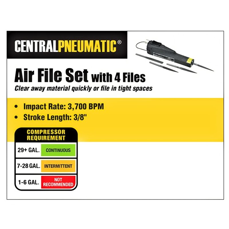 Central Pneumatic Air File With Flat Cut, Half Round, Round